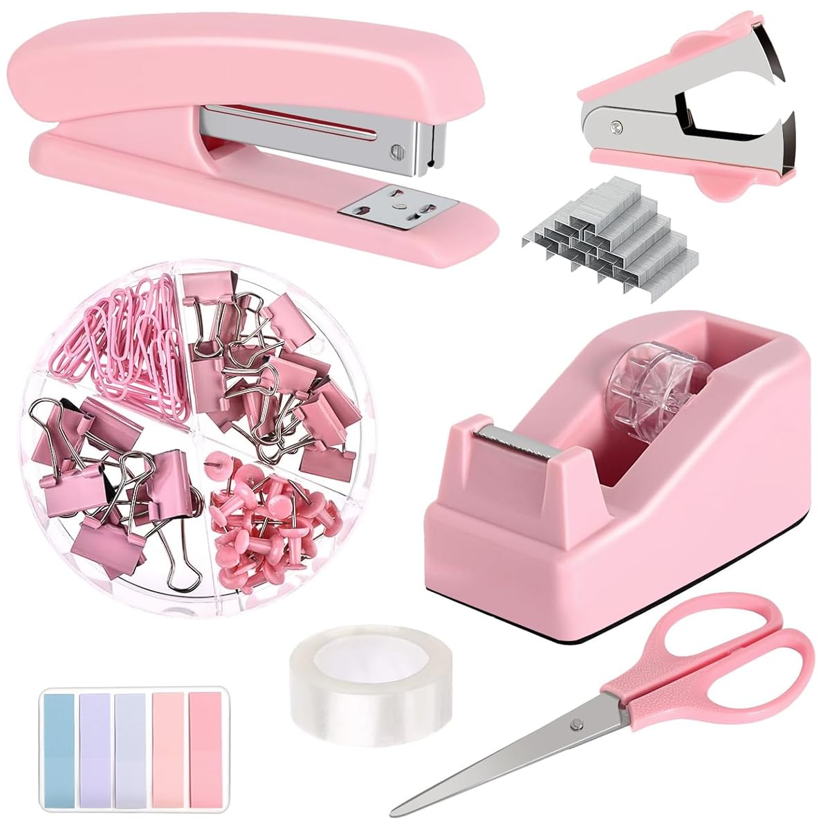 Climberty Pink Office Supplies Set, Stapler and Tape Dispenser Set, Office Desk Accessories Kit with Stapler, Tape Dispenser, Staple Remover, Staples, Clips, Scissors, Tabs, Gift for Women, Clerks Climberty Pink Office Supplies Set, Stapler and Tape Dispenser Set, Office Desk Accessories Kit with Stapler, Tape Dispenser, Staple Remover, Staples, Clips, Scissors, Tabs, Gift for Women, Clerks